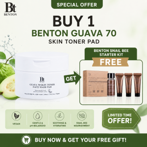 BUY 1 BENTON Guava 70 Skin Toner PAD GET Benton Snail Bee Starter Kit FREE