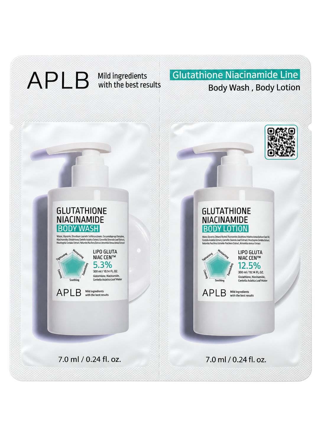 APLB Glutathione Niacinamide Line Body Wash & Body Lotion Mini Pack Sachet 7ml+7ml